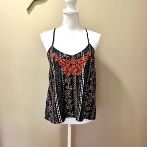 Hollister Black and Orange Floral Boho Tank Top Size Small